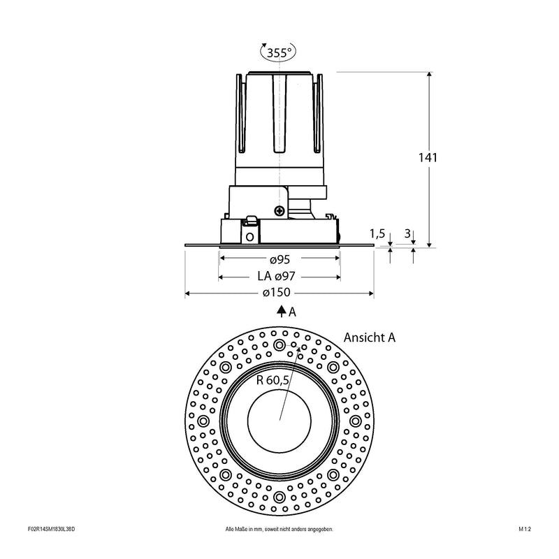 EVN Lichttechnik - Downlight/Strahler/Flutlicht LED-Einbauleuchte modular F02R14SM1830L38D Konfigurationstype