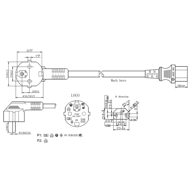 EFB-Elektronik - Netzanschlussleitung Netzleitung CEE 7/7 EK504.0,5V2 sw 0,5m, 3x0.75qmm