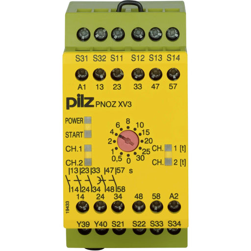 Pilz - Gerät zur Überwachung von sicherheitsgerichteten Stromkreisen Not-Aus-Schaltgerät PNOZ XV3 #774540 30/24VDC 3n/o 2n/o t