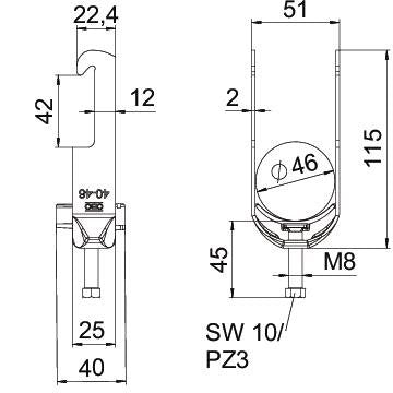 OBO Bettermann - Bügelschelle BS-W1-K-46 A2 40-46mm − 25 Stück