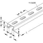 Niedax - Stiel/Profilschiene Ankerschiene 2986/3 E5L − 3 Meter