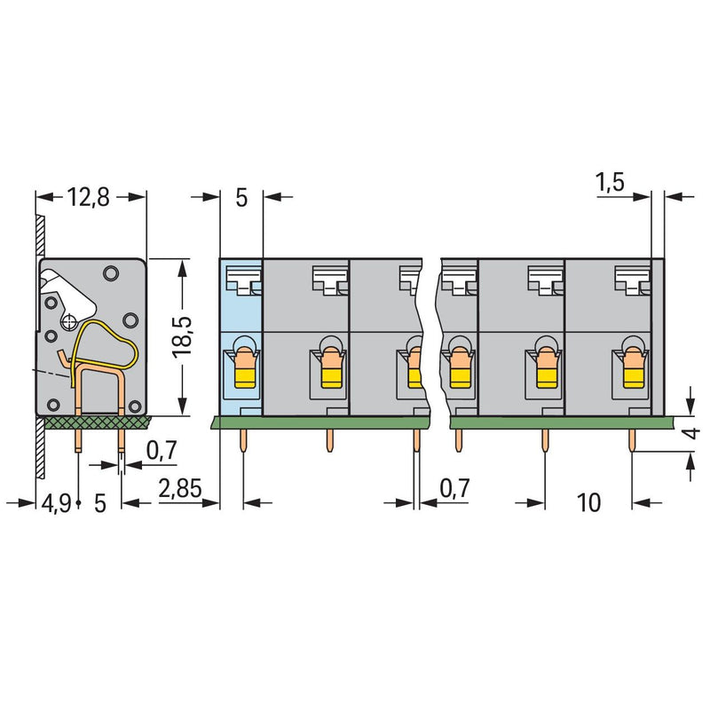 WAGO - Leiterplattenklemme 741-505 Drücker,2,5 mm²,grau − 25 Stück