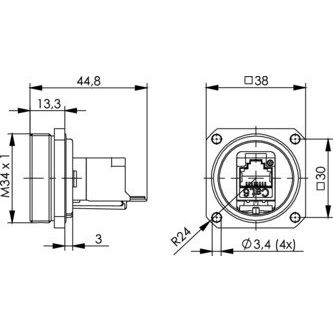 Telegärtner - Modularer Steckverbinder TOC Flanschset IP68 Cat.6A 100007381 AMJ-Kupplung K