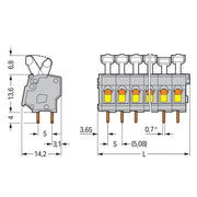 WAGO - Leiterplattenklemme 257-448 Drücker,2,5 mm²,grau − 5 Stück