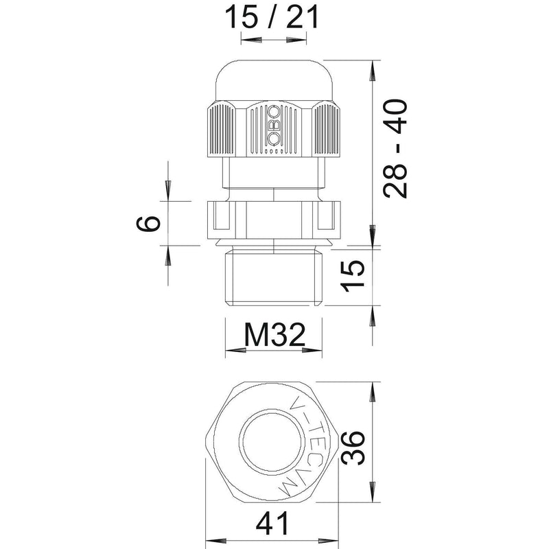OBO Bettermann - Kabelverschraubung V-TEC VM L32 SW − 20 Stück