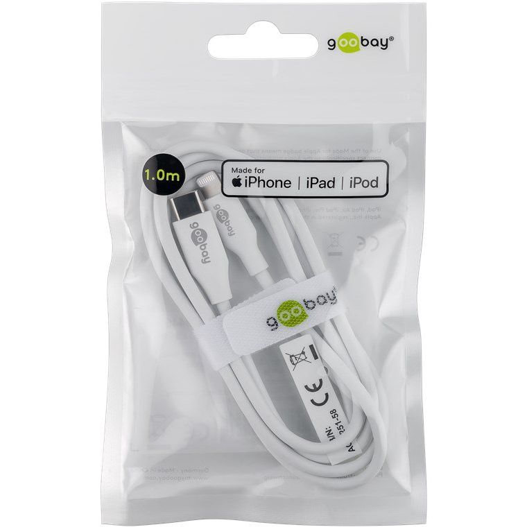 Goobay - Zubehör/Ersatzteile für Batterie/Akku/Ladegerät Sync/Ladekabel 39446 1m,Lightning-USB-C