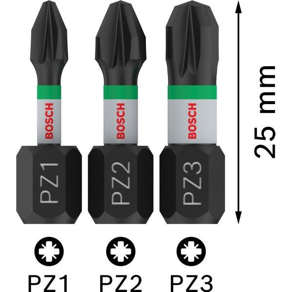 Bosch - Bit PRO PZ Impact Bit 2608522471 Set, 25 mm, 3-tlg