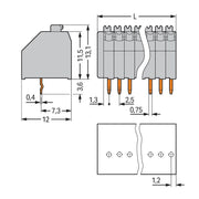 WAGO - Leiterplattenklemme 250-311 Drücker,0,5mm²,grau − 40 Stück