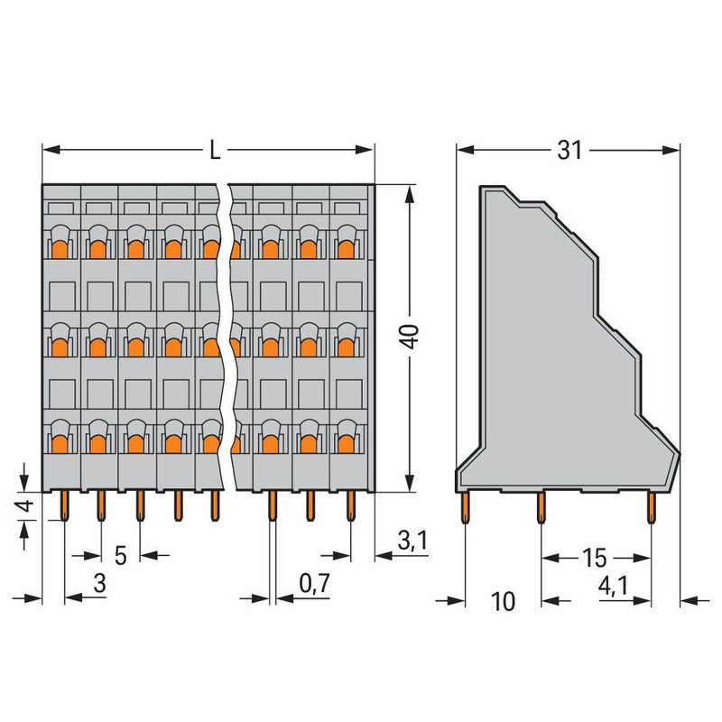 WAGO - Leiterplattenklemme Dreistock-Leiterplattenkl. 737-116 2,5mm² − 12 Stück