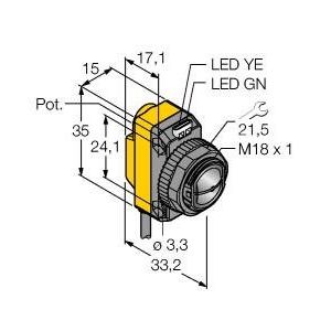 Turck - Reflexions-Lichtschranke Opto Sensor QS18VP6CV45 W/30 Winkellichttaster