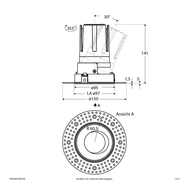 EVN Lichttechnik - Downlight/Strahler/Flutlicht LED-Einbauleuchte modular F02R09AM1840L55D Konfigurationstype