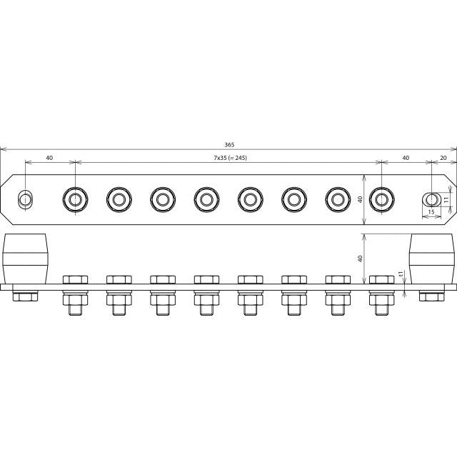 DEHN - Potentialausgleich-Schiene Potentialausgleichschiene PAS I 8AP M10 CU o. Abdeckung Cu