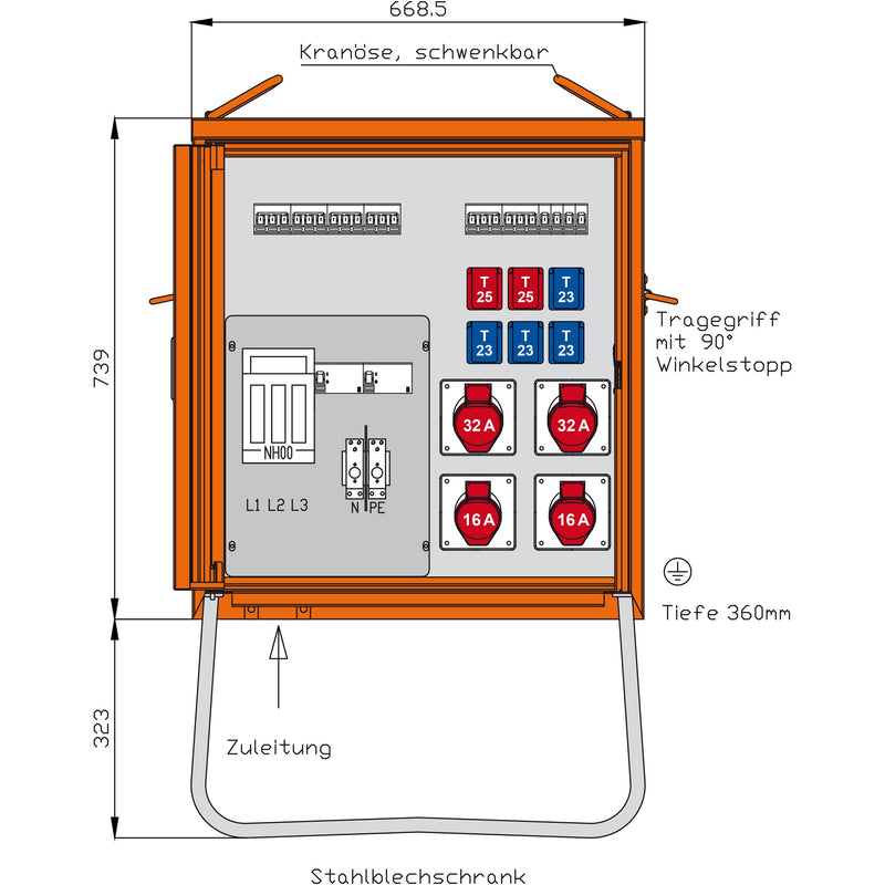 Walther Werke - Baustromverteiler Verteilerschrank DEM63-V1 44kVA,2RCD TypA, 8LS