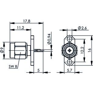 Telegärtner - Koax-Steckverbinder SMA-Flanschstecker 2-Loch 100024627 AU − 5 Stück