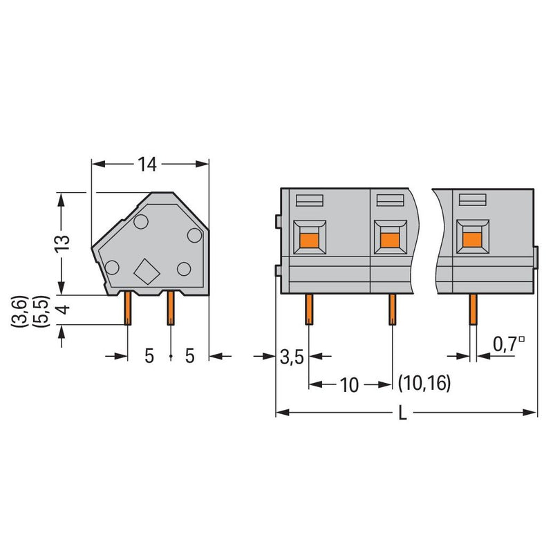 WAGO - Leiterplattenklemme 236-616/000-009/999- 2,5mm² − 5 Stück