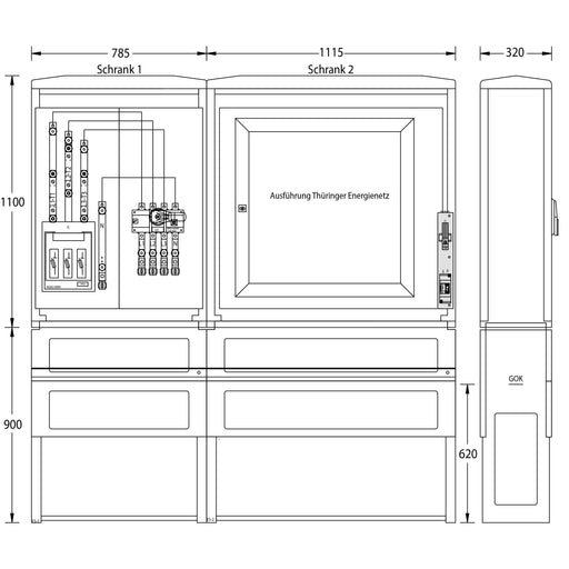 uesa - Zähler-Komplettschrank Wandlermessung WM-ZWS-250A TEN 1100x785+1115x320mm