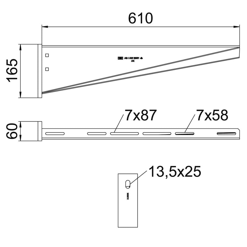 OBO Bettermann - Ausleger für Kabeltragsystem Wand-/Stielausleger AW 55 61 A2 610mm