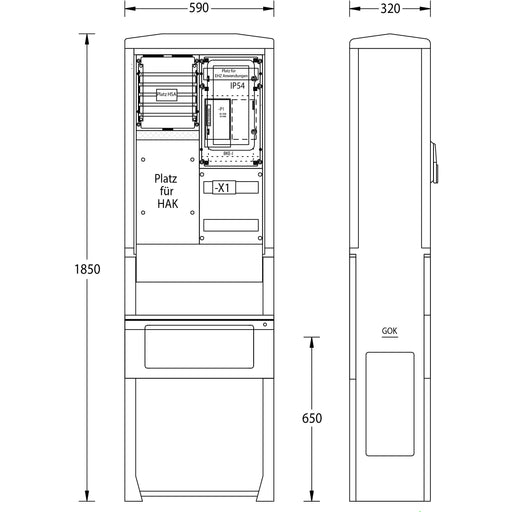 uesa - Zähler-Komplettschrank Zähleranschlußsäule ZAS-S-1-eHz Westnetz 2100x590x320mm