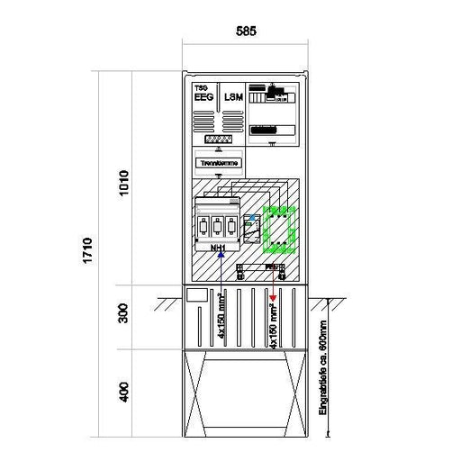 GSAB Elektrotechnik - Anschlussschrank Anschlußsäule bis 90kW 58S1700-AR01-90kW3 3pol.1710x580x280mm