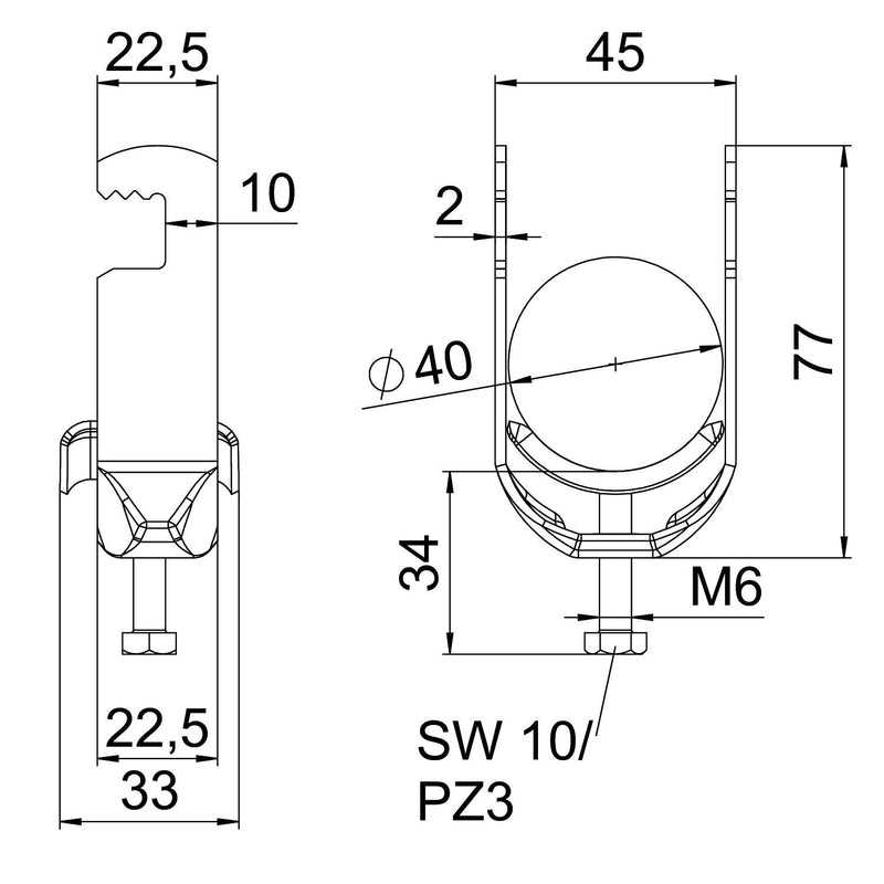 OBO Bettermann - Bügelschelle BS-F1-M-40 FT 34-40mm − 100 Stück