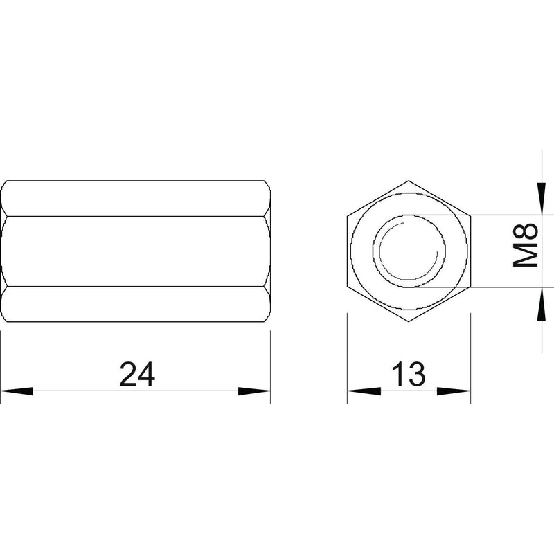 OBO Bettermann - Langmutter Verbindungsmuffe CSTR M8 A2 M8x30mm − 50 Stück