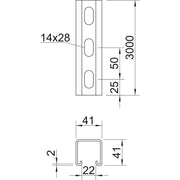 OBO Bettermann - Stiel/Profilschiene Profilschiene MSL4141PP3000A4 − 3 Meter
