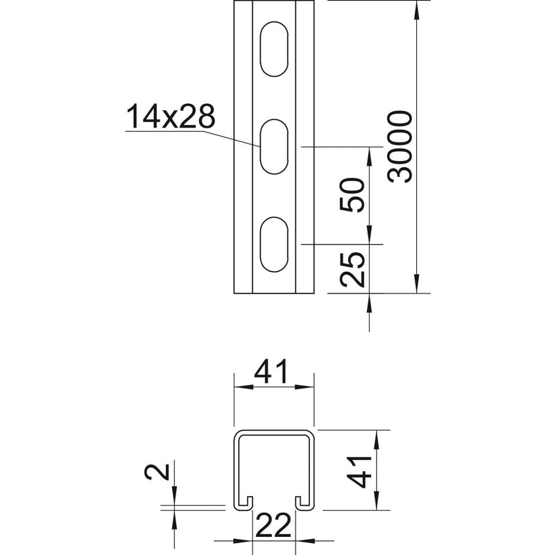 OBO Bettermann - Stiel/Profilschiene Profilschiene MSL4141PP3000A4 − 3 Meter