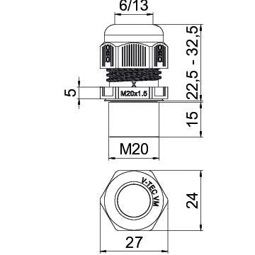 OBO Bettermann - Kabelverschraubung V-TEC VM L20 SGR − 50 Stück