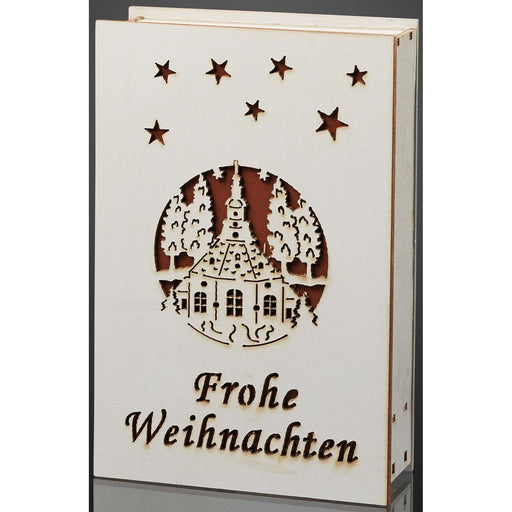 Hellum - Festbeleuchtung LED-Deko-Holzbuch 521399 mit Engeln+Spieluhr − 6 Stück