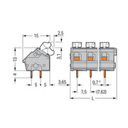 WAGO - Leiterplattenklemme 256-510/334-000 Drücker,2,5 mm²,grau − 15 Stück