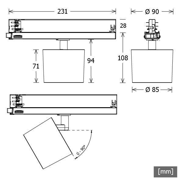 LTS Licht&Leuchten - Downlight/Strahler/Flutlicht LED-Stromschienenstrahler ORYO-T 202.B.45 sw schwarz