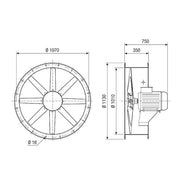 Maico - Explosionsgeschützter Ventilator Axial-Rohrventilator DAR 100/8-3 Ex 21787m3/h, NW1000