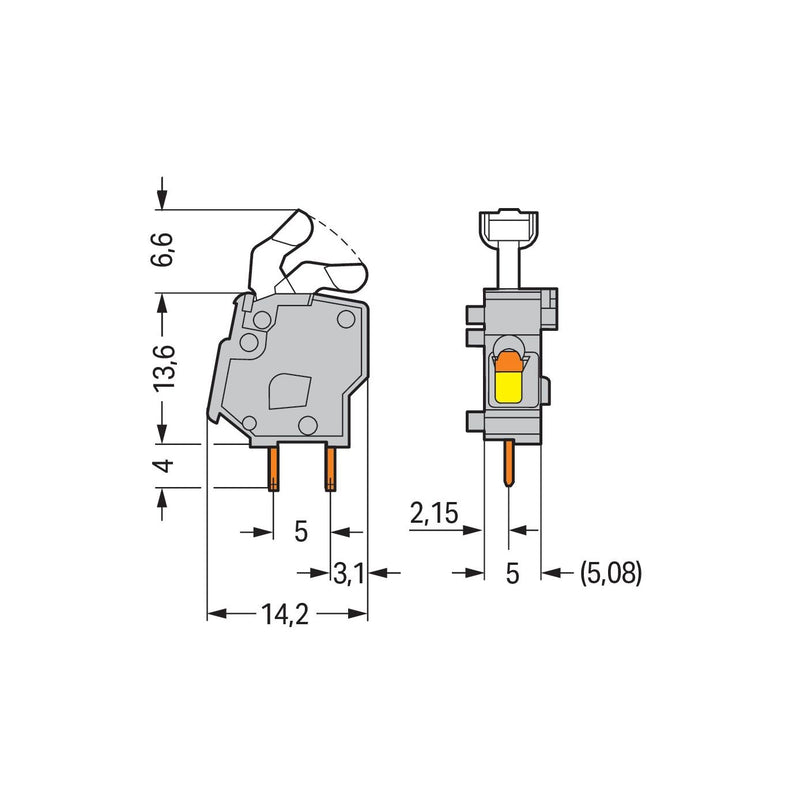 WAGO - Leiterplattenklemme Anreihbare Leiterplattenk. 257-451 Drücker,2,5mm²,gr − 100 Stück