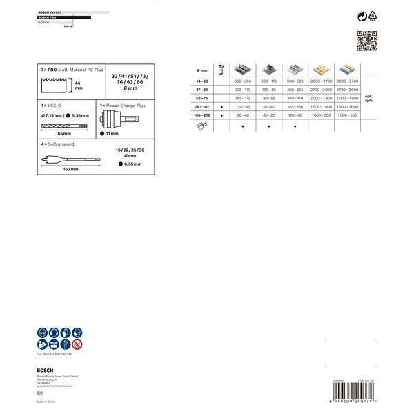 Bosch - Werkzeugset PRO Multi Material PC Plus 2608594433VE(13) Lochsägen Set 22-86