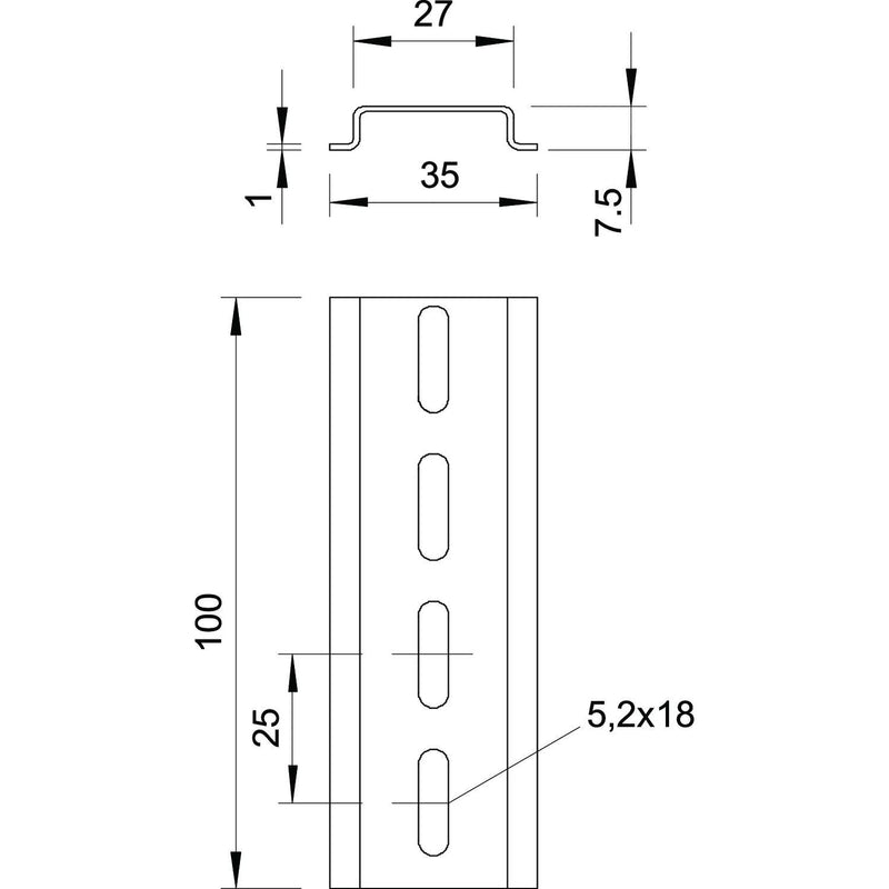OBO Bettermann - Tragschiene Hutschiene 2069 L 2M FS band.vz − 2 Meter