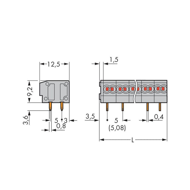 WAGO - Leiterplattenklemme 2-Leiter-Leiterplattenkle. 235-454 0,75mm² − 55 Stück