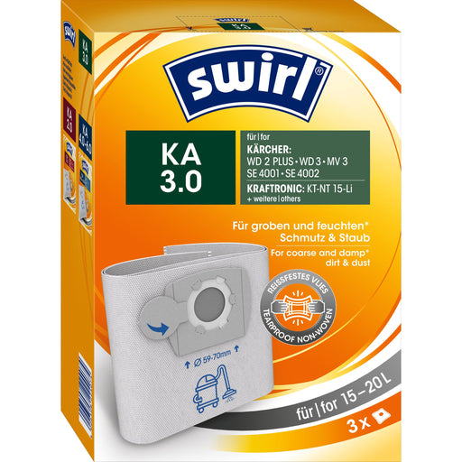 Swirl - Zubehör/Ersatzteile für Bodenpflege Staubbeutel Nass/Trocken KA 3.0 (VE3) für Kärcher/Shop-Vac