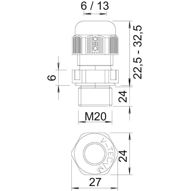 OBO Bettermann - Kabelverschraubung V-TEC VM L20 SGR − 50 Stück