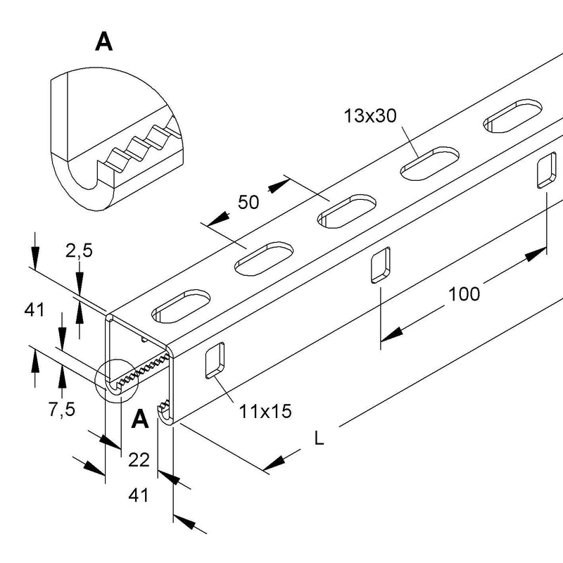 Niedax - Stiel/Profilschiene Ankerschiene 2996Z/3 E3L − 3 Meter