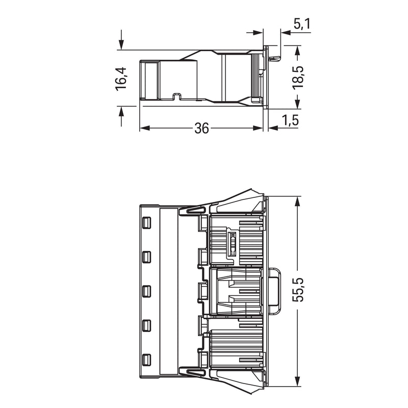 WAGO - Geräteanschluss für steckbare Gebäudeinstallation Snap-In-Stecker 770-755 5-polig,Kod. B,grau − 50 Stück