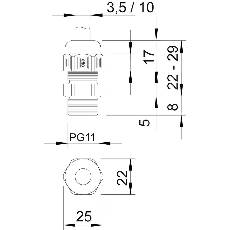 OBO Bettermann - Kabelverschraubung Verschraubung V-TEC PG11 SGR − 50 Stück