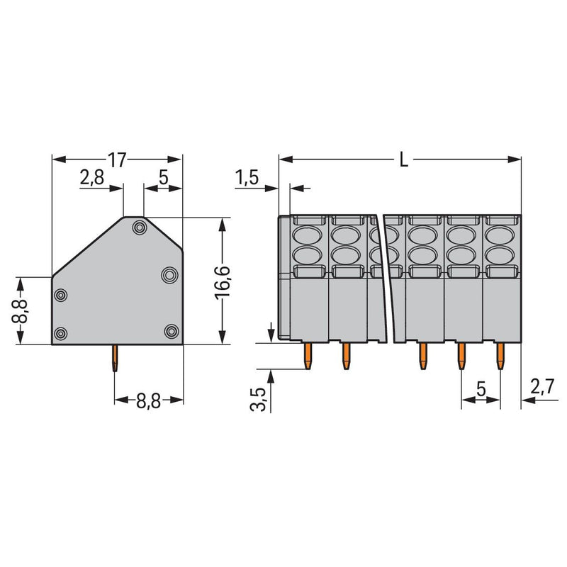 WAGO - Leiterplattenklemme 2-Leiter-Leiterplattenkle. 816-106 1,5mm² − 56 Stück