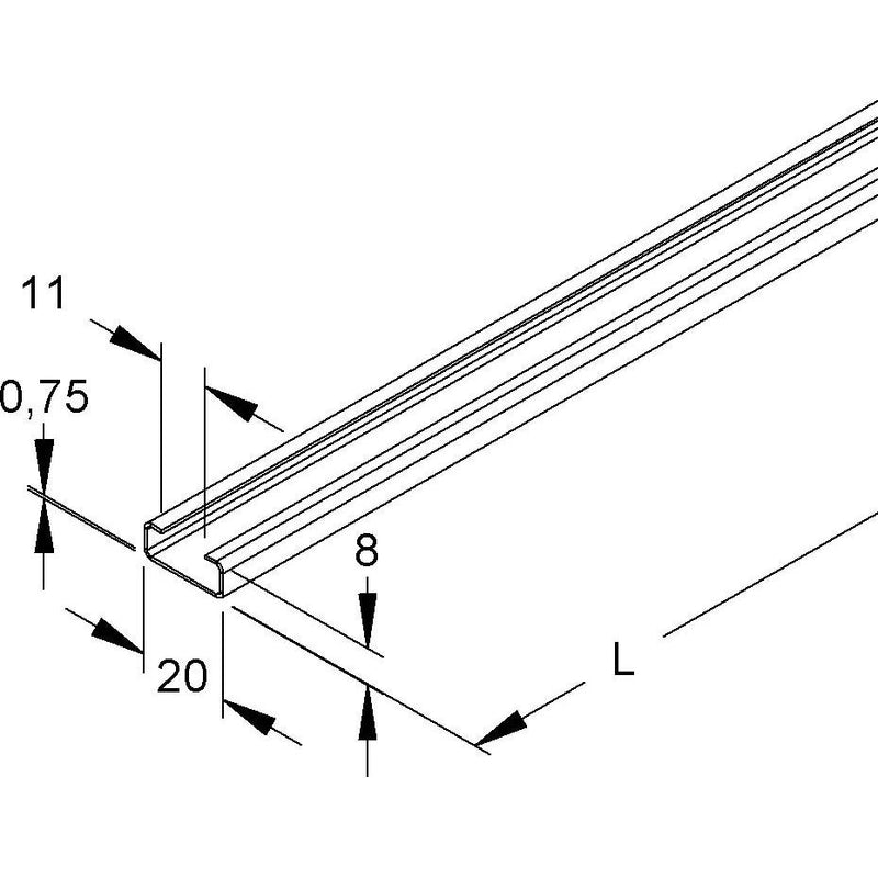 Niedax - Stiel/Profilschiene Reihenschiene 2910/2 FO − 2 Meter