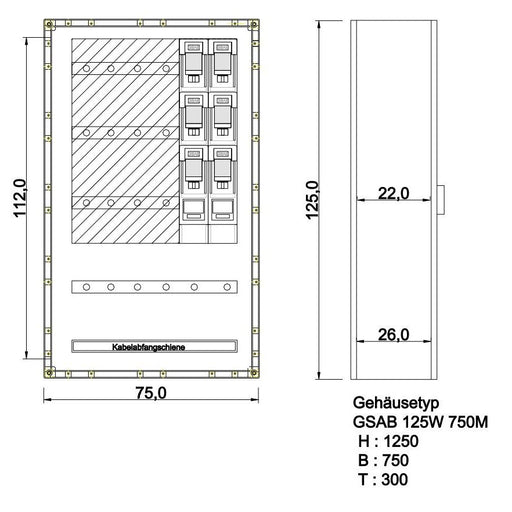 GSAB Elektrotechnik - Anschlussschrank GfK-Wandschrank IP55 125W750K2LSL2 1250x750x300