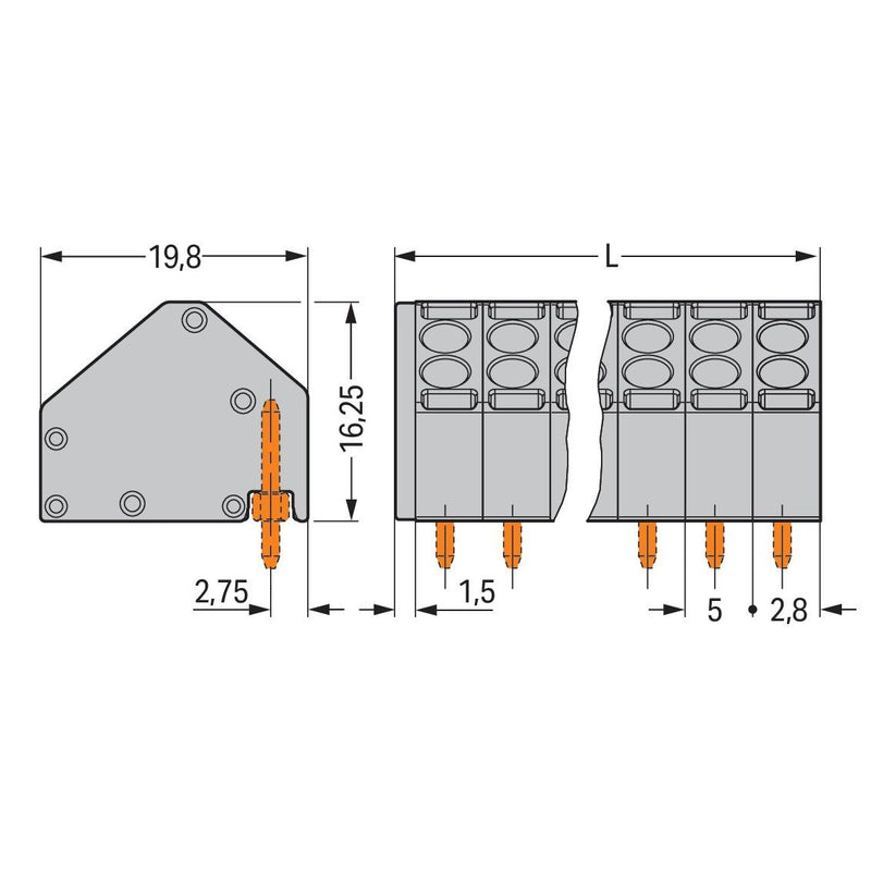 WAGO - Leiterplattenklemme 2-Leiter-Federleiste 806-106 1,5mm² − 150 Stück