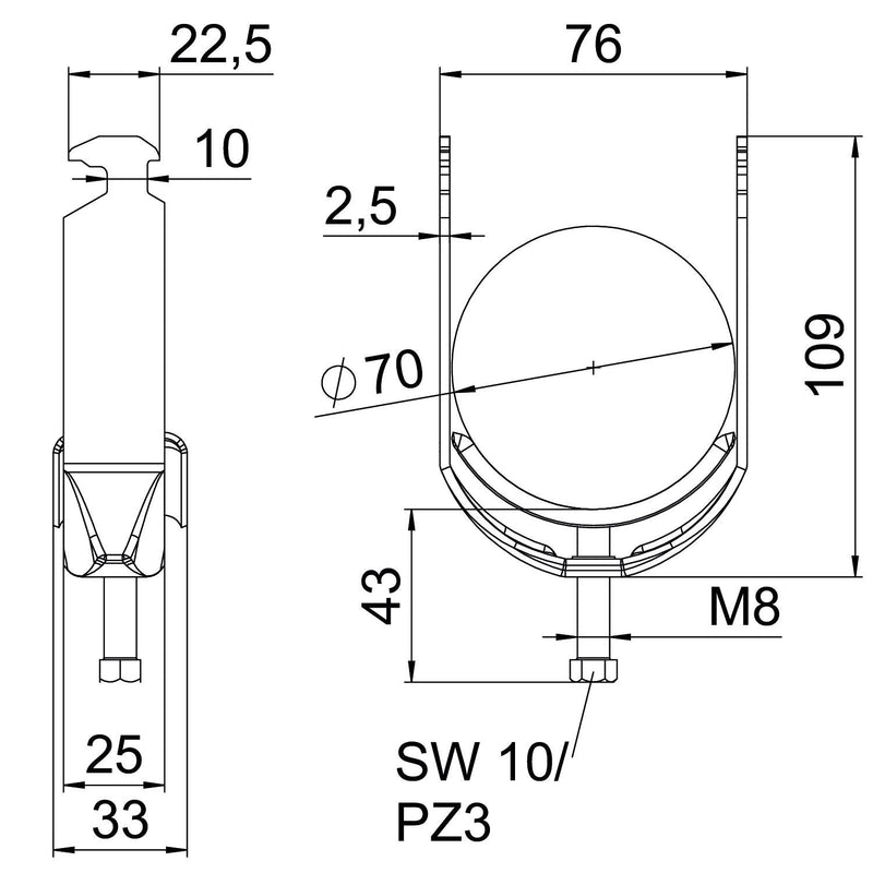 OBO Bettermann - Bügelschelle BS-H1-M-70 A4 64-70mm − 50 Stück