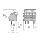 WAGO - Leiterplattenklemme 233-202 Drücker,0,5mm²,grau − 100 Stück