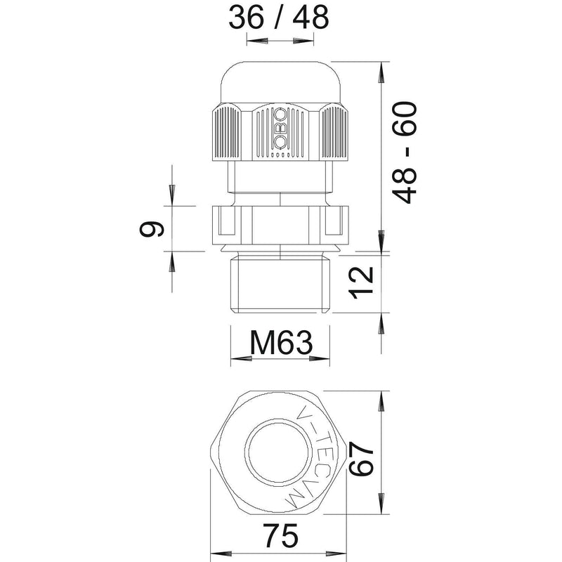 OBO Bettermann - Kabelverschraubung V-TEC VM63UV LGR M63, PA − 5 Stück