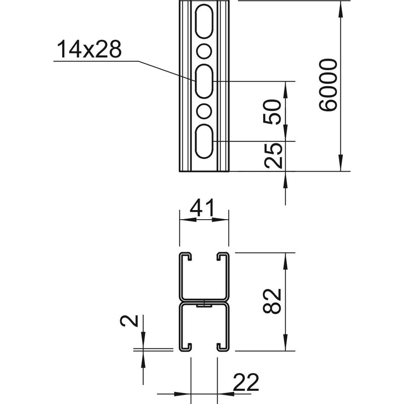 OBO Bettermann - Stiel/Profilschiene Profilschiene MS4182P6000FS 6000x82x41mm − 6 Meter