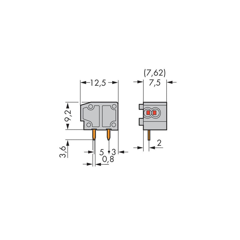 WAGO - Leiterplattenklemme 2LeiterLeiterplattenklemme 235-551 7,5/7,62mm,grau − 100 Stück